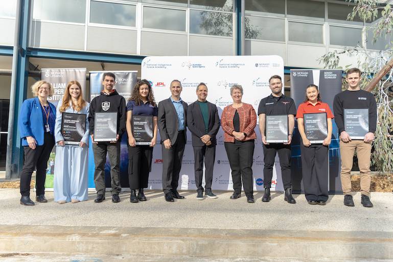 Monash Prof Ann Nicholson, ASA Head Enrico Palermo, NISA boss Prof Chris Lawrence, US Consul General Kathleen Lively and the NISA students