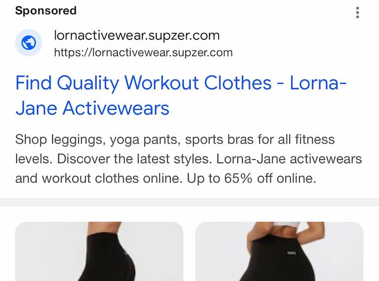 Lorna Jane scam ad