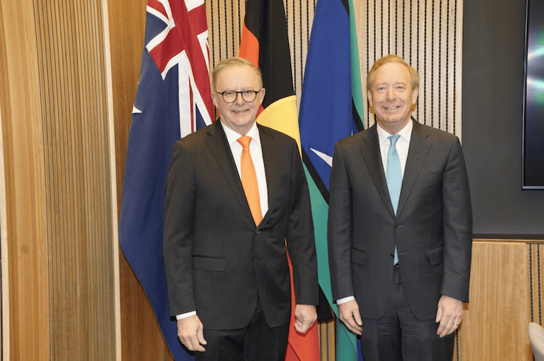 Australian PM Anthony Albanese and Microsoft President Brad Smith in Washington DC.