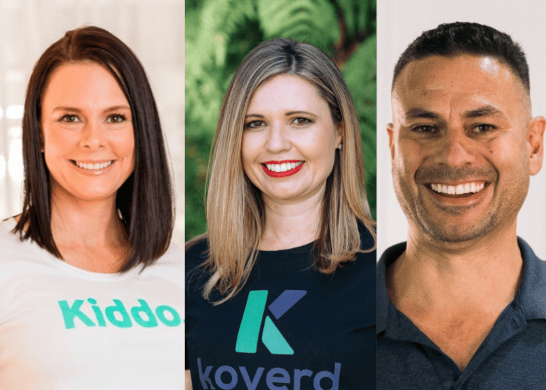 Kiddo's Rebecca Dredge, Koverd's Fabrizia Roberto and Neuphoria's Henry Boulton. Images: Supplied.