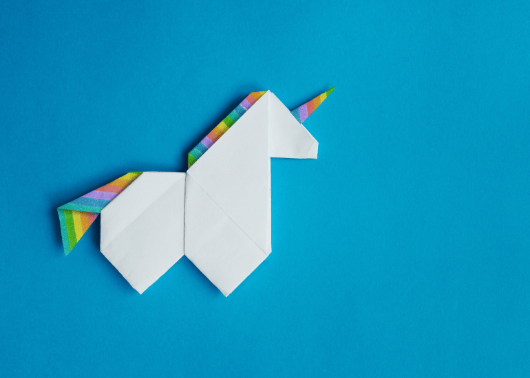 Picture of origami unicorn to represent tech unicorns