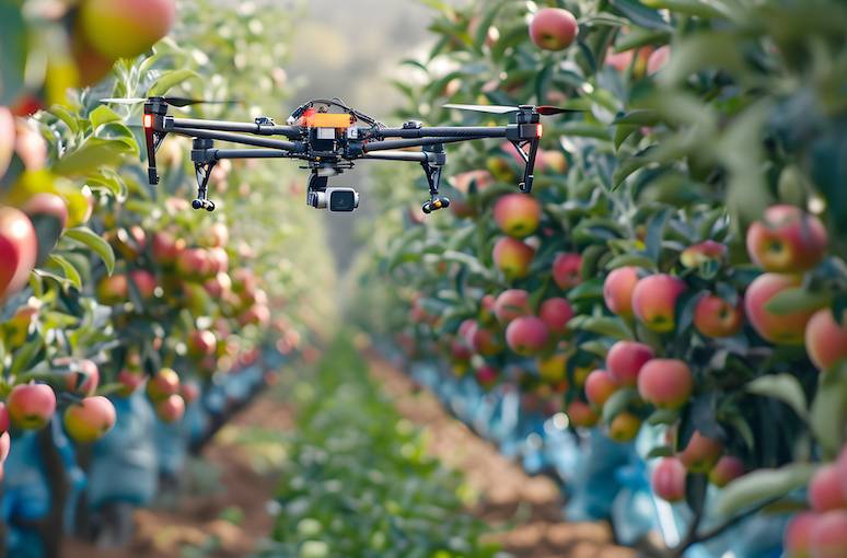 Farm drone monitoring apple crop